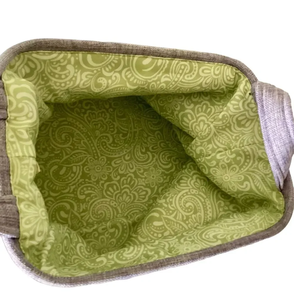 Lavender cloth basket with floral accents